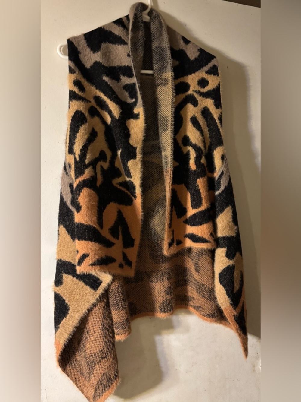 Animal Print Open Front Cardigan - Black & Camel